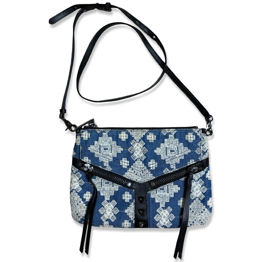 Botkier Blue Denim & White Cross Stitch Crossbody Trigger Purse